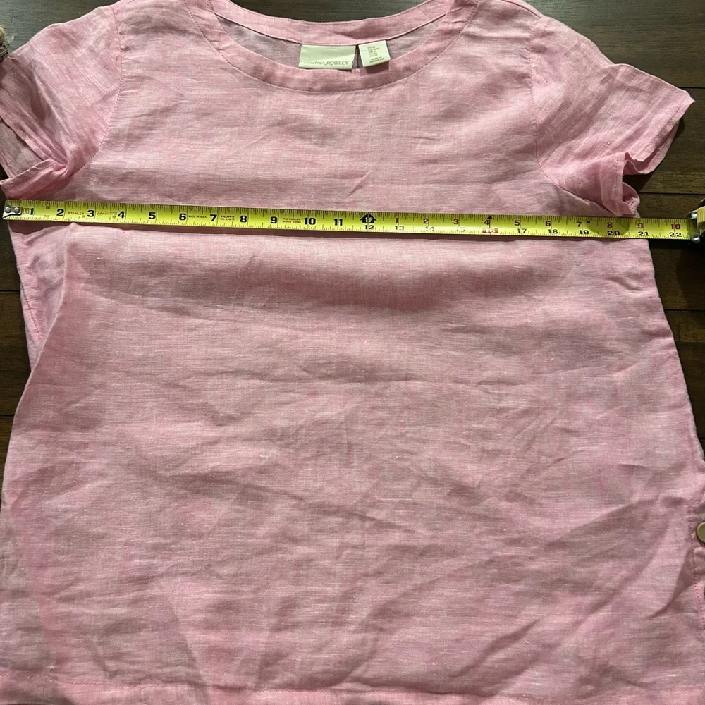 Cynthia Rowley Linen Top Pink Short Sleeve Side Button Size Medium - Picture 6 of 8